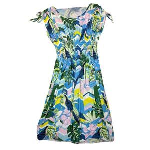 Bright colorful tropical sundress w. florals and zig‑zag patterns🌴☀️ - Size M/L